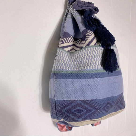 American Eagle Outfitters Blue Red Woven Backpack Knapsack Book Bag - Picture 5 of 16